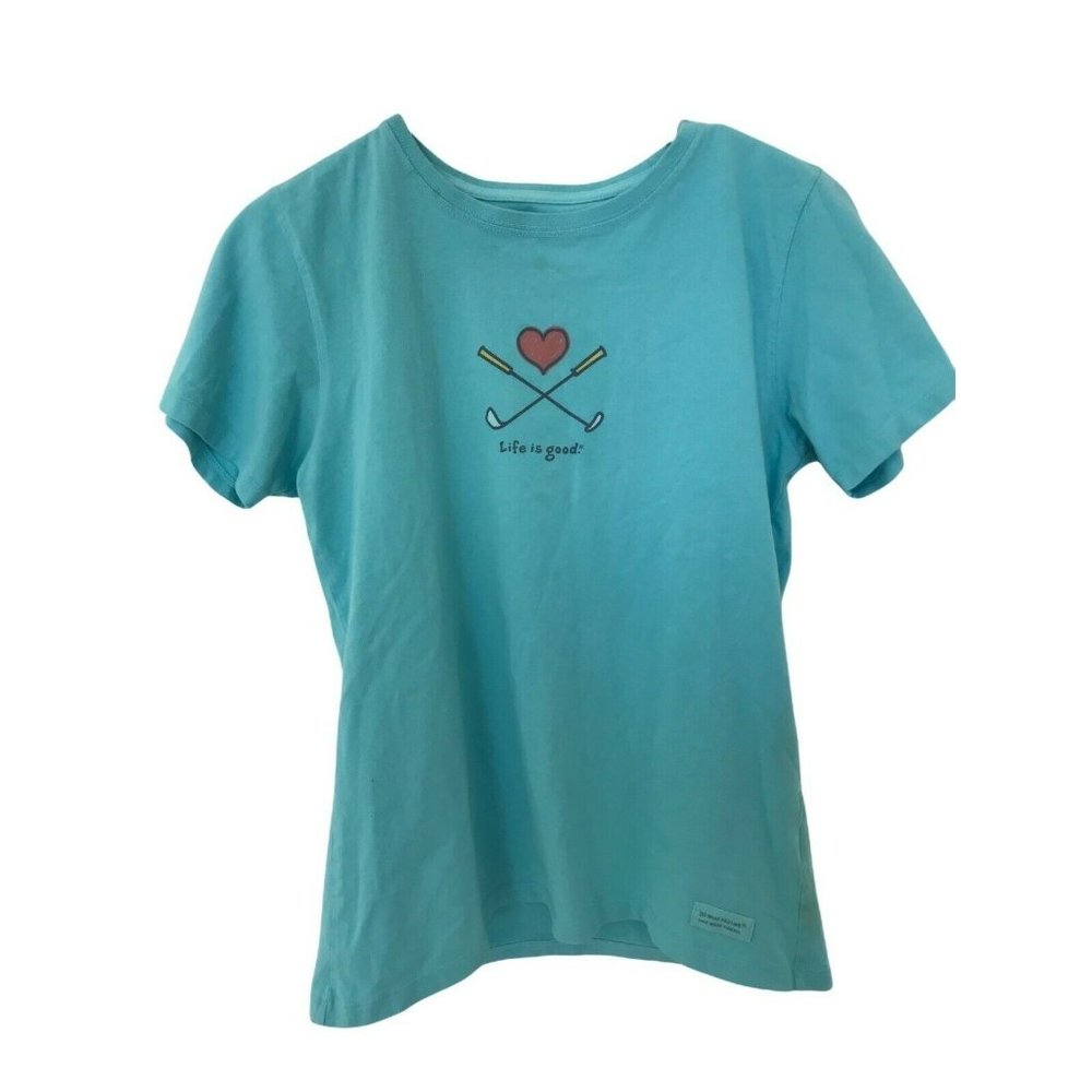 Life Is Good Classic Fit Short Sleeve Aqua Blue Golf Tee Shirt Women's Size Smal